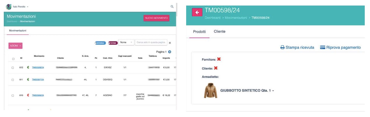 Cruscotto del gestionale in cloud con il riepilogo delle movimentazioni