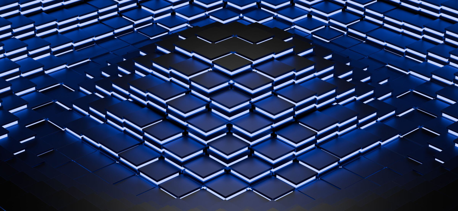 Cubi 3D blu illuminati, immagine astratta di tecnologia